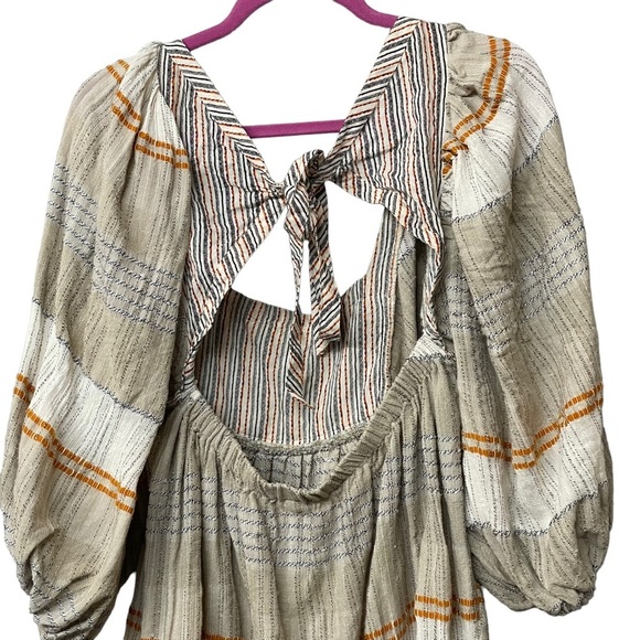 FREE PEOPLE Cosy Striped Mini Dress Size L Boho Hippie Coastal Beach - Picture 6 of 9